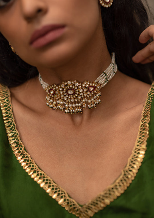 Sterling Silver Madhubala Choker and Earrings Set