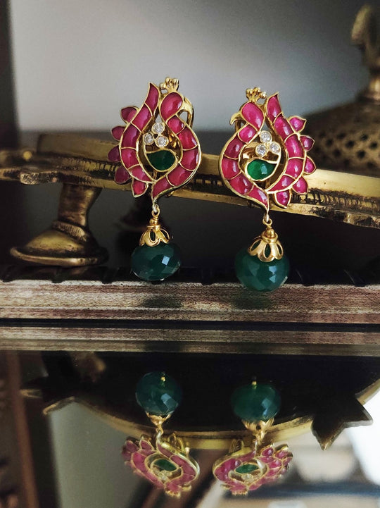 Izra Sterling Silver Ruby Peacock Earrings With Onyx Drops