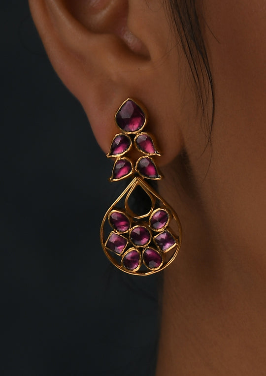 Classic Tourmaline Cocktail Earrings With Gold Plating