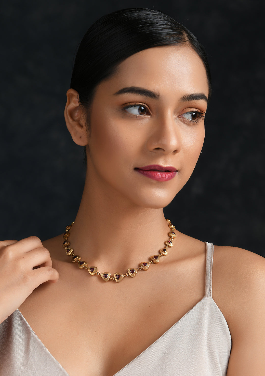 Delicate Gold Chiseled Tourmaline Necklace