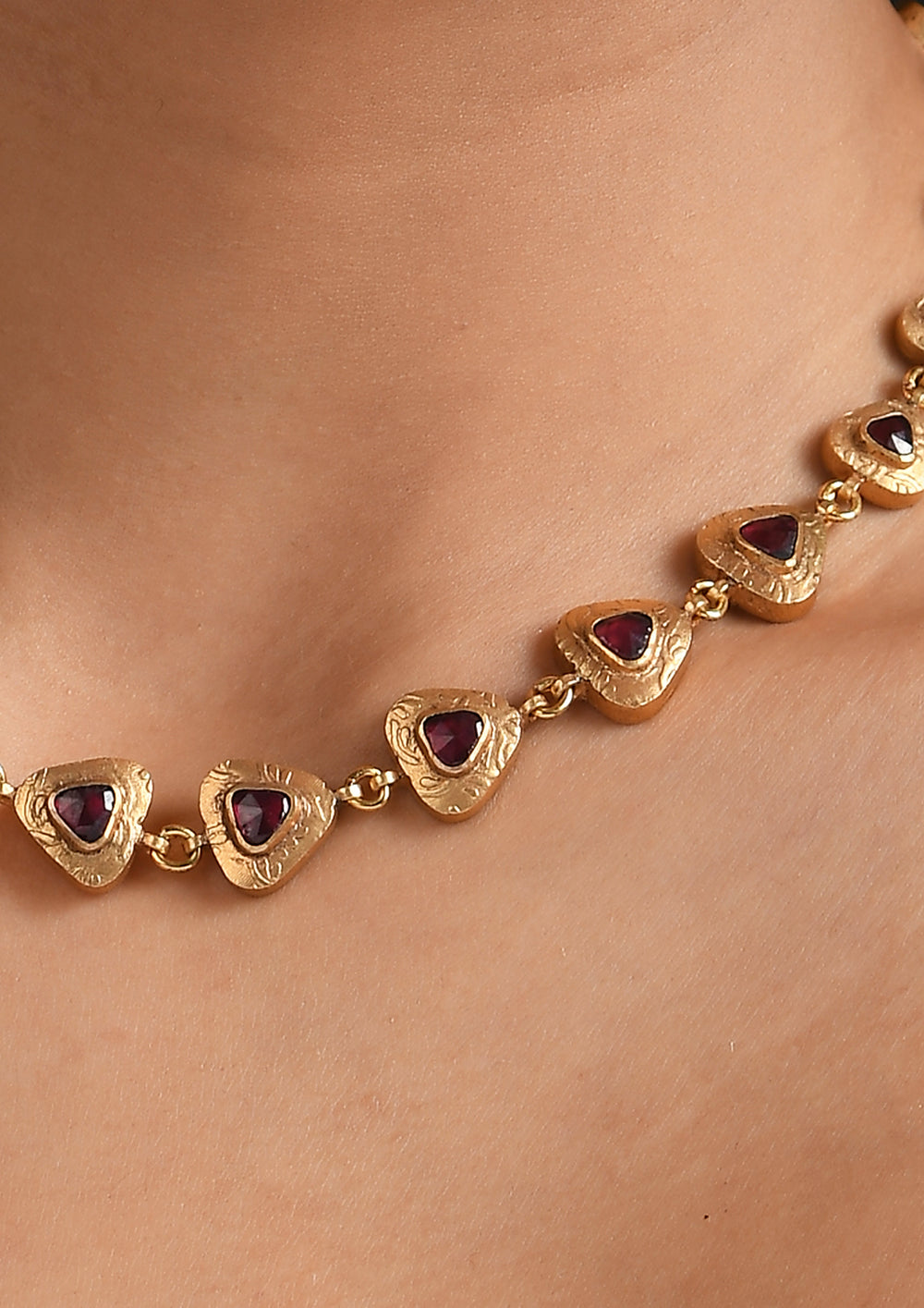 Delicate Gold Chiseled Tourmaline Necklace