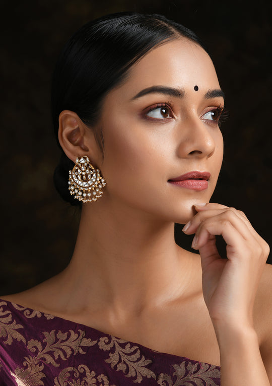 Navmi Golden-White Pankhi Chaandbalis with Pearl Drops