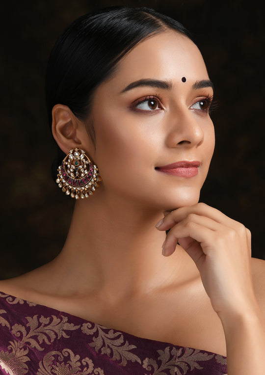Multicolored Pankhi Chaandbalis With Kundan Drops
