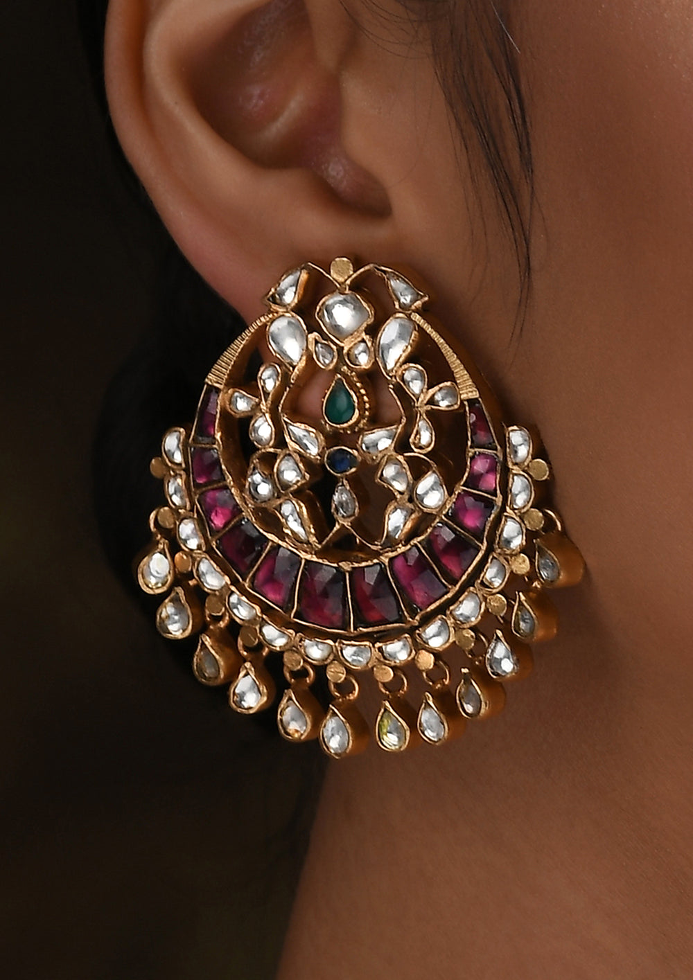 Multicolored Pankhi Chaandbalis With Kundan Drops