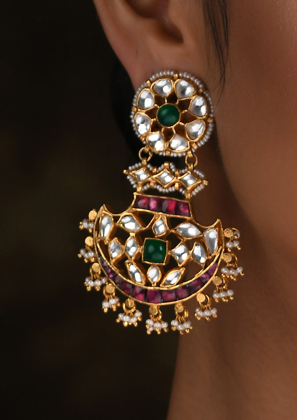 Multicolored Hanging Pankhi Earrings with Gold Plating