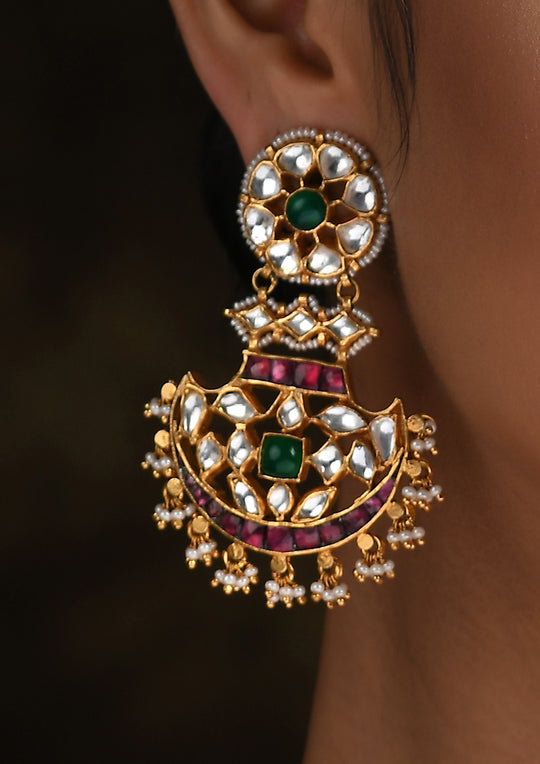 Multicolored Hanging Pankhi Earrings with Gold Plating