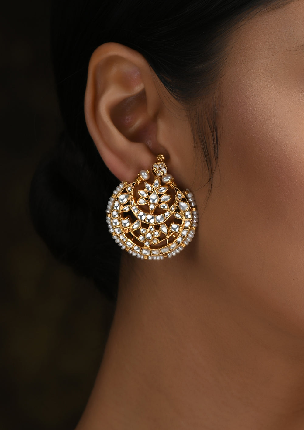 Navmi Kundan Gold Plated TearDrops Chaandbalis With Pearls