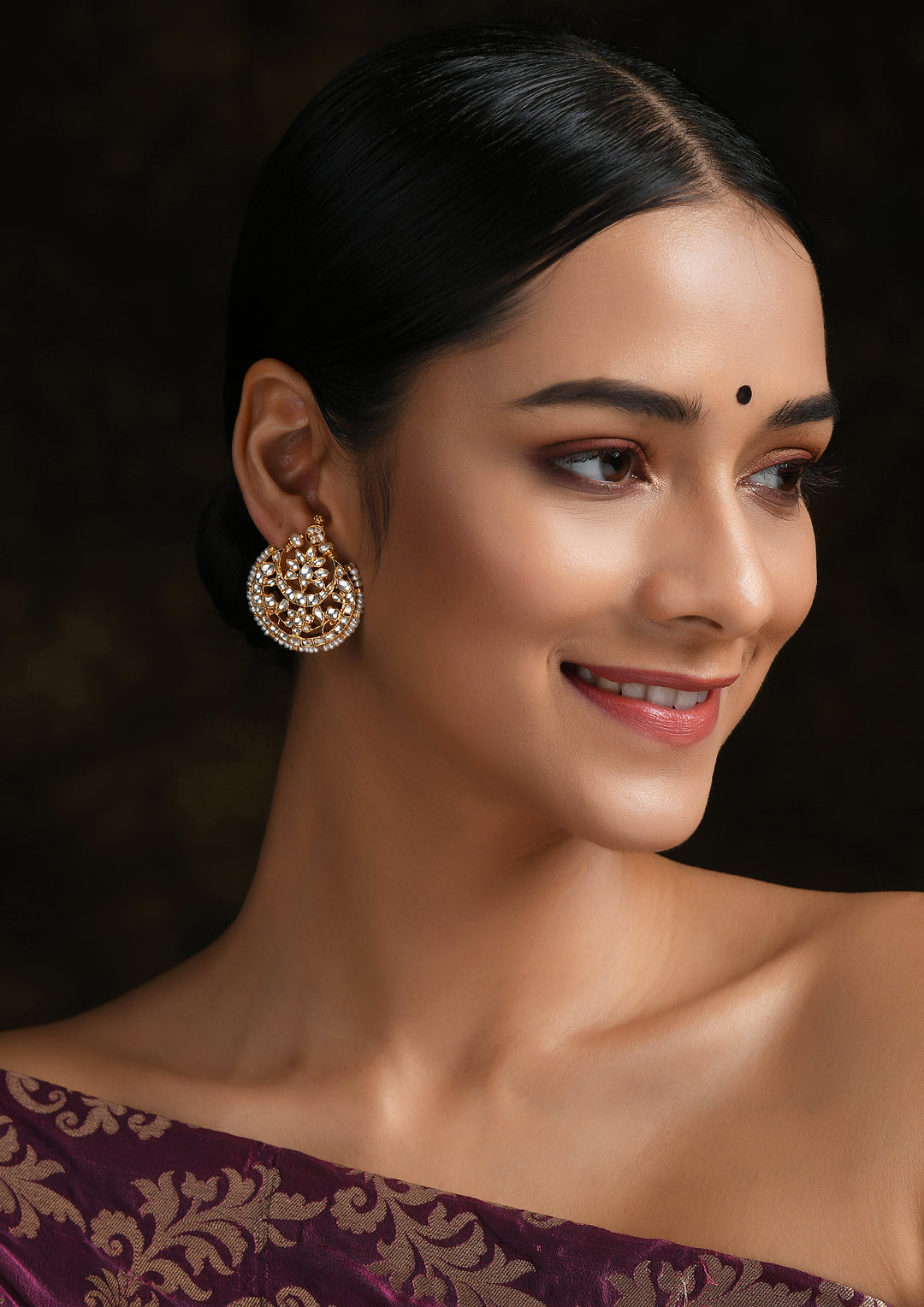 Navmi Kundan Gold Plated TearDrops Chaandbalis With Pearls