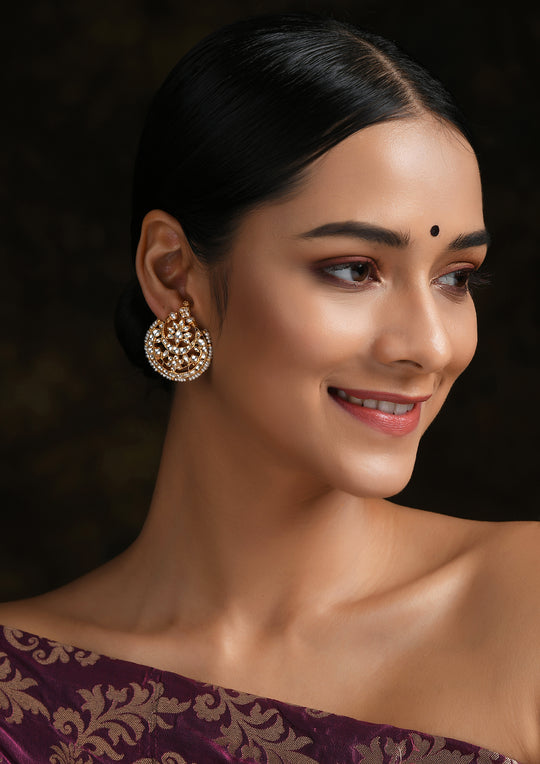 Navmi Kundan Gold Plated TearDrops Chaandbalis With Pearls