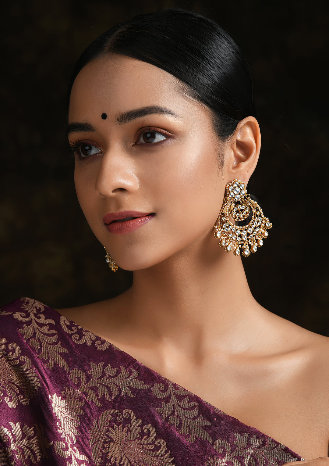 Classic Monochrome Kundan Chaandbalis in Gold Plating