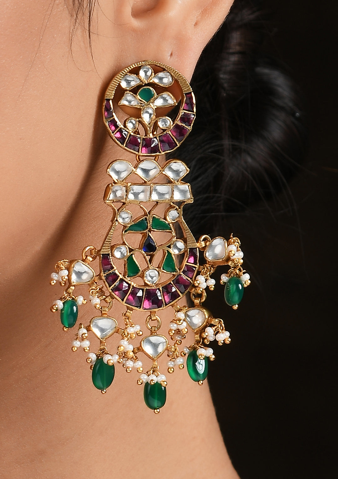 Multicolored Long Earrings In Gold-Plated Silver