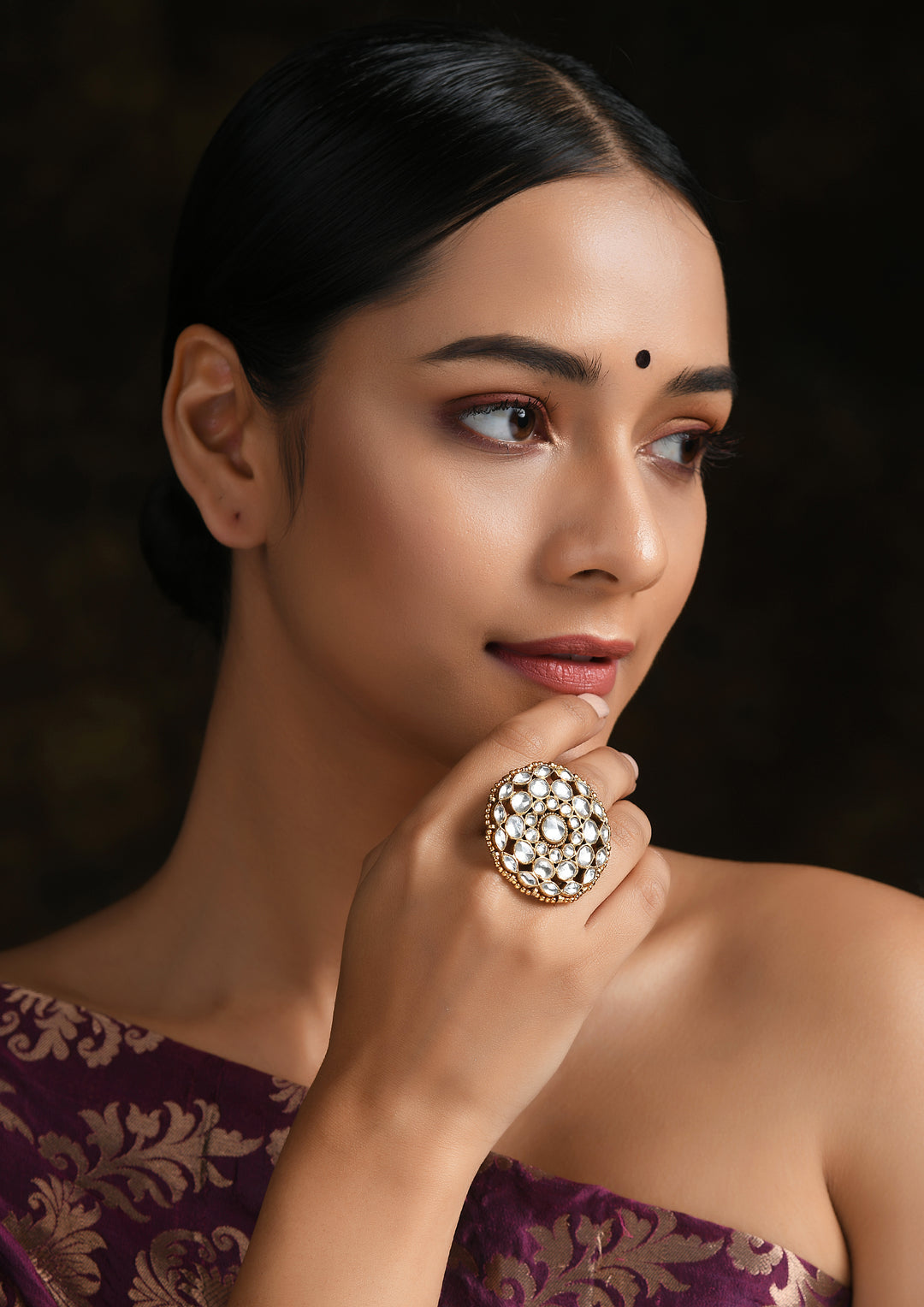 Classic Monochrome Cocktail Ring (Adjustable)