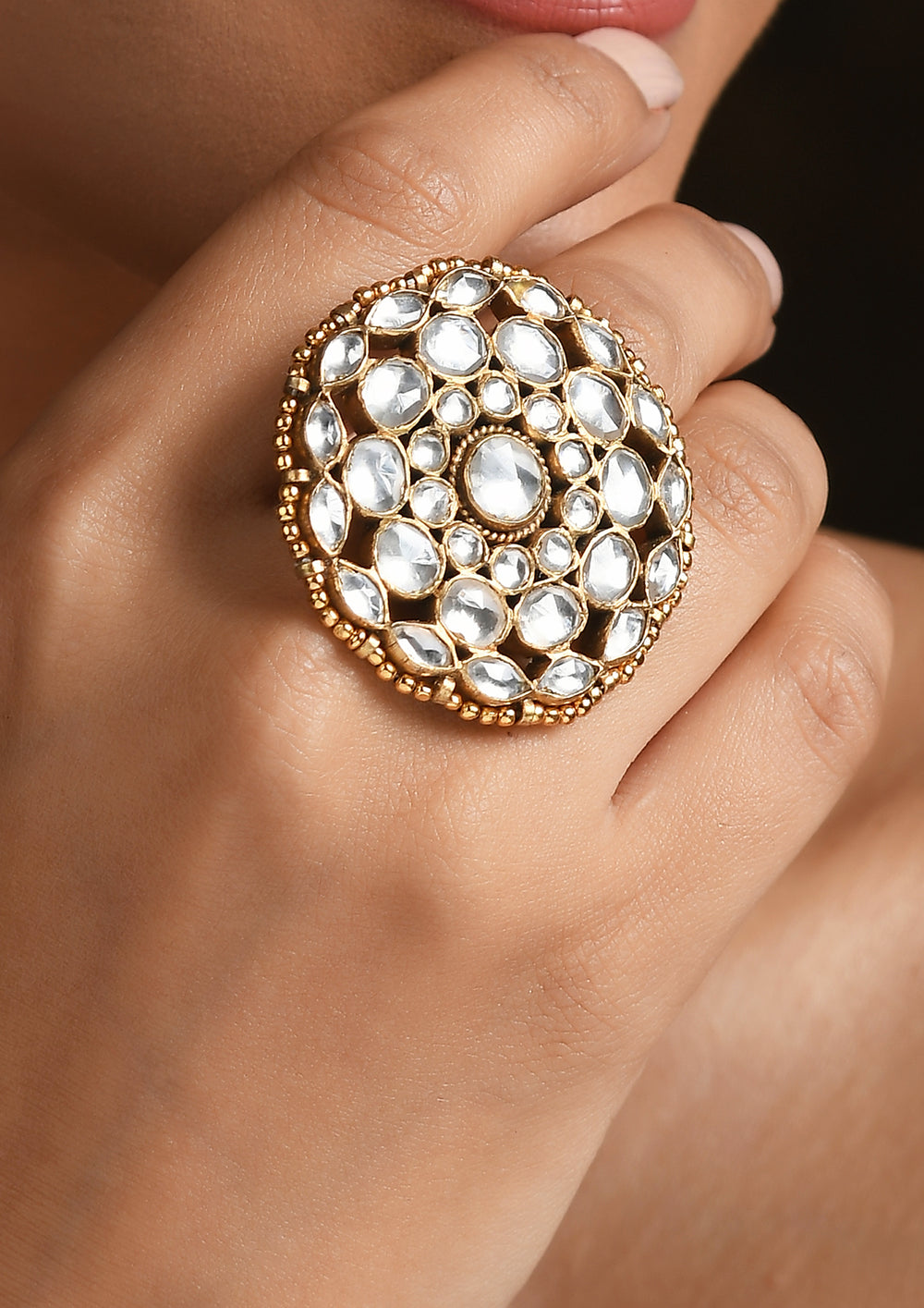 Classic Monochrome Cocktail Ring (Adjustable)