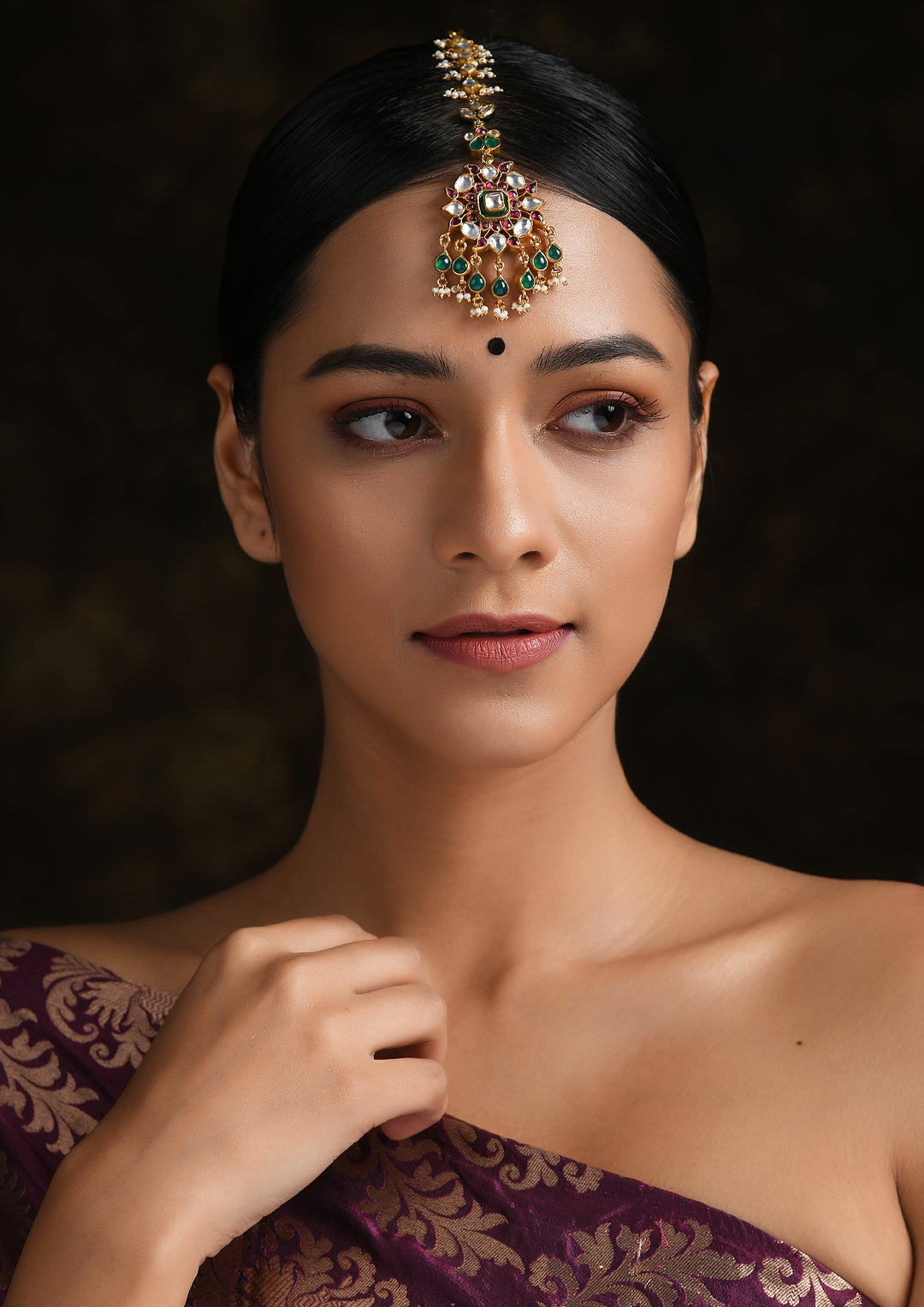 Antique Gold Plated Multicolored Maangtika