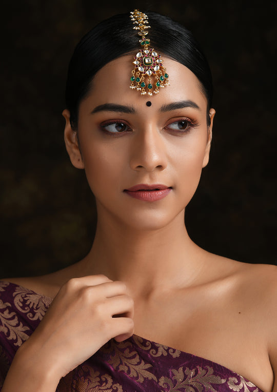 Antique Gold Plated Multicolored Maangtika