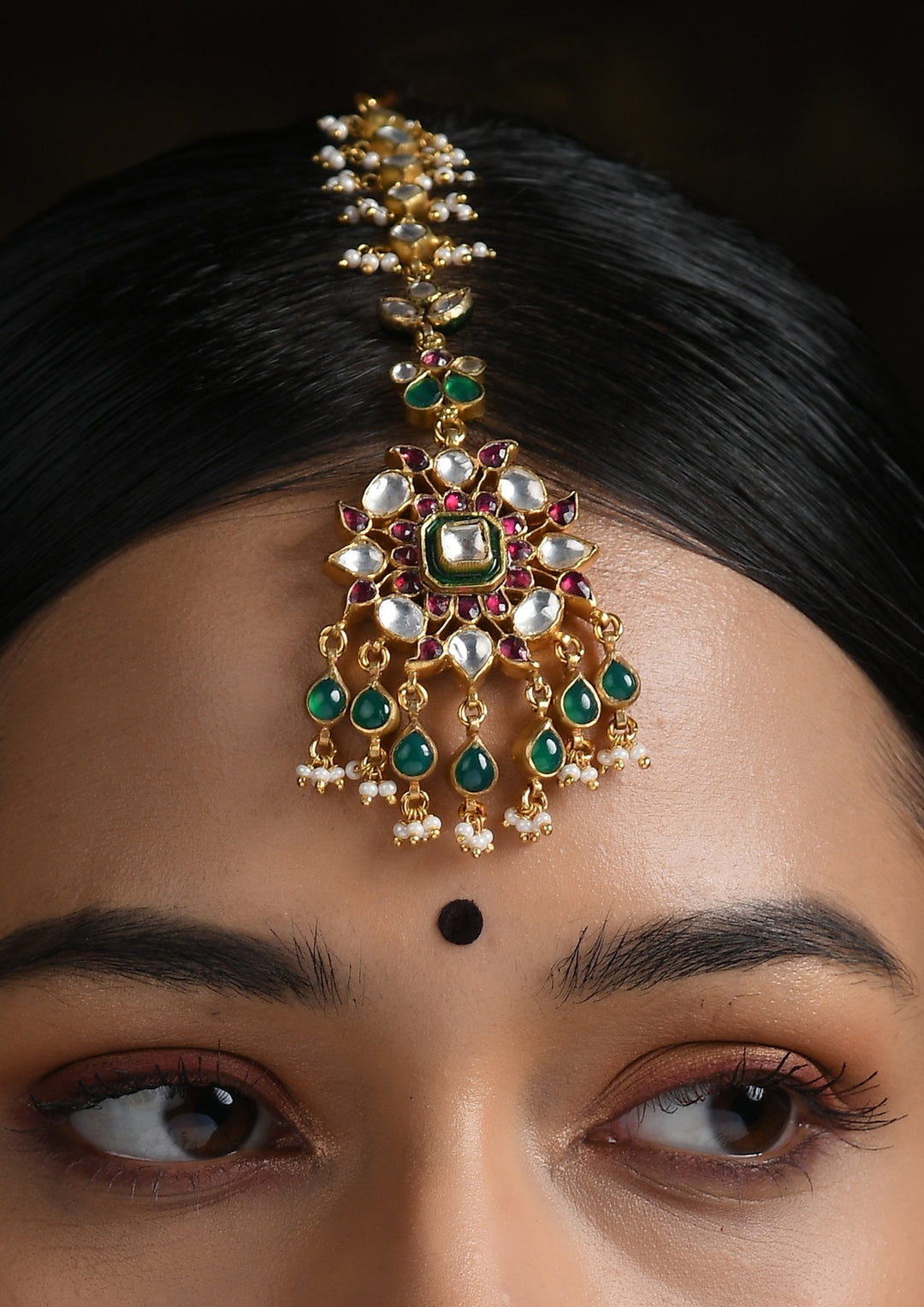 Antique Gold Plated Multicolored Maangtika