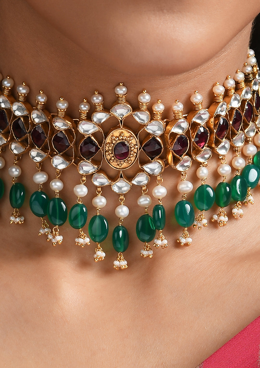 Traditional Gold Plated Multicolored Kundan Choker