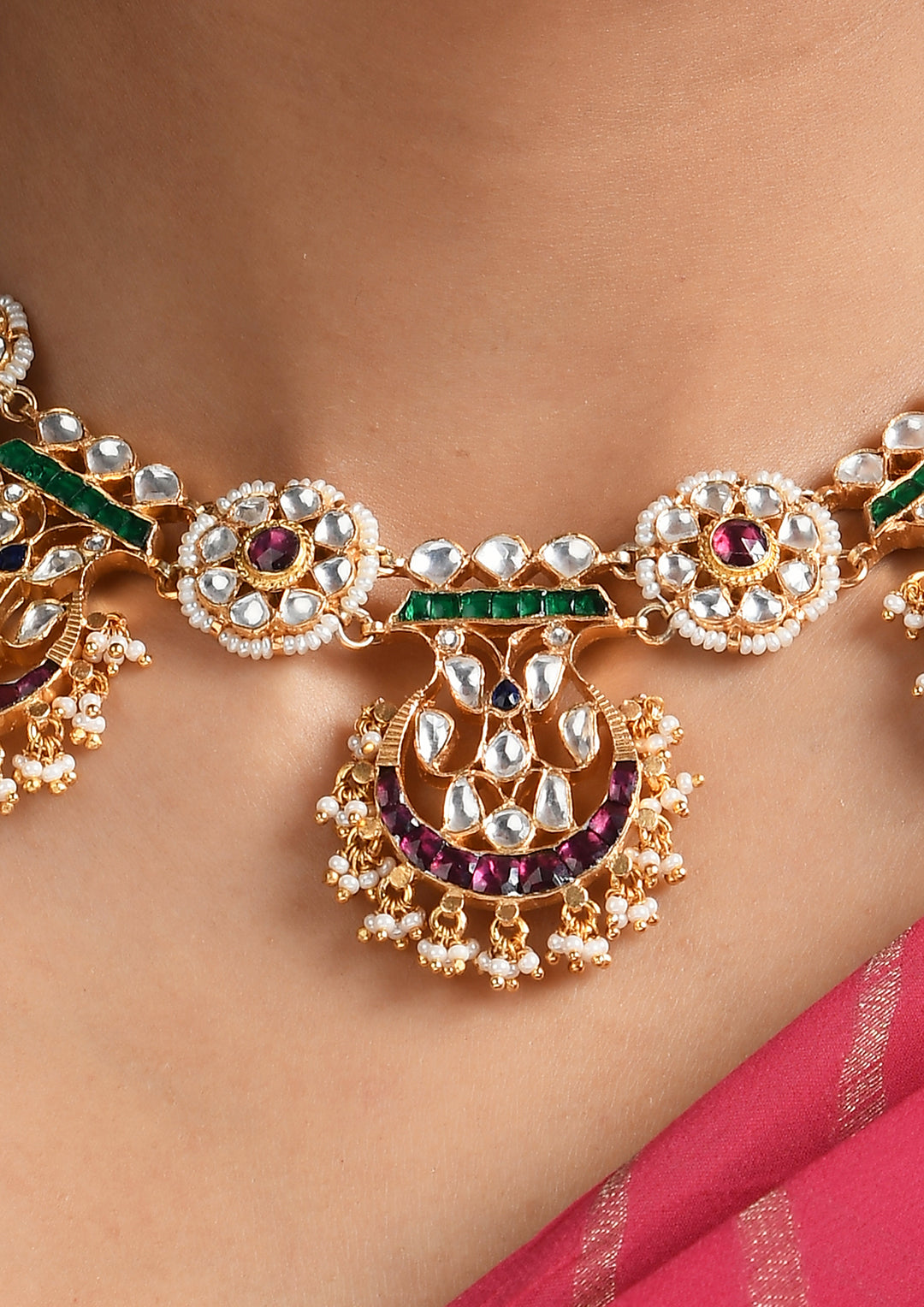 Navmi Multicolored Pankhi Necklace With Gold Plating