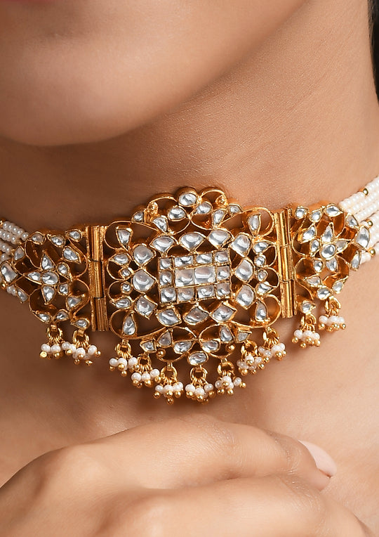 Moonlight Pearl Choker With Polki