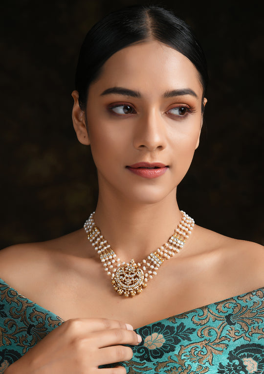 Navmi Semi Choker With Pearls and Half Moon Centerpiece