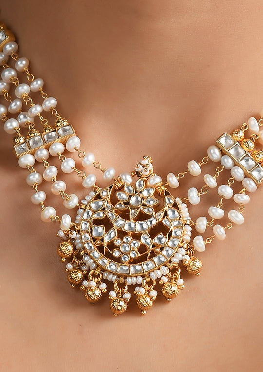 Navmi Semi Choker With Pearls and Half Moon Centerpiece