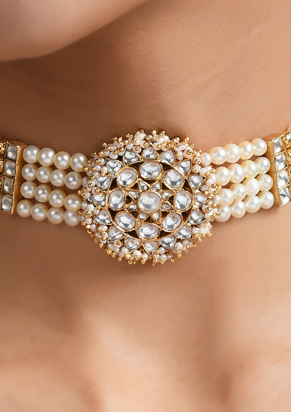 Golden Surya Choker With Fresh Water Pearls