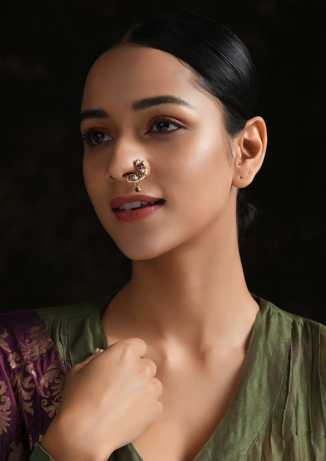 Navmi Signature Multicolored Kundan Clip-On Nath