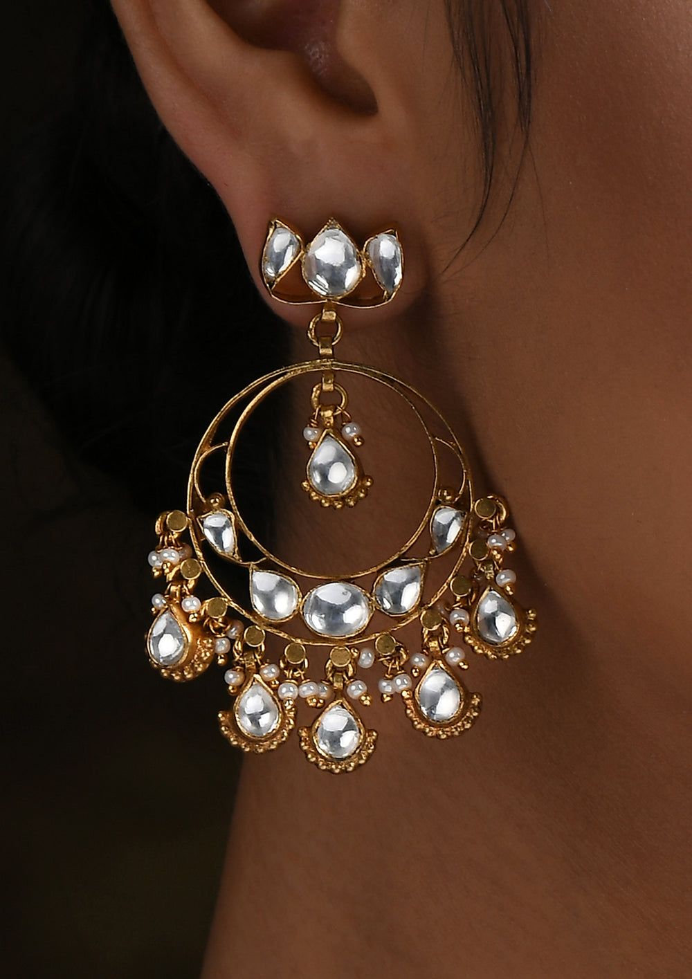 Navmi Lotus Chaandbalis With Polki And Gold Polish