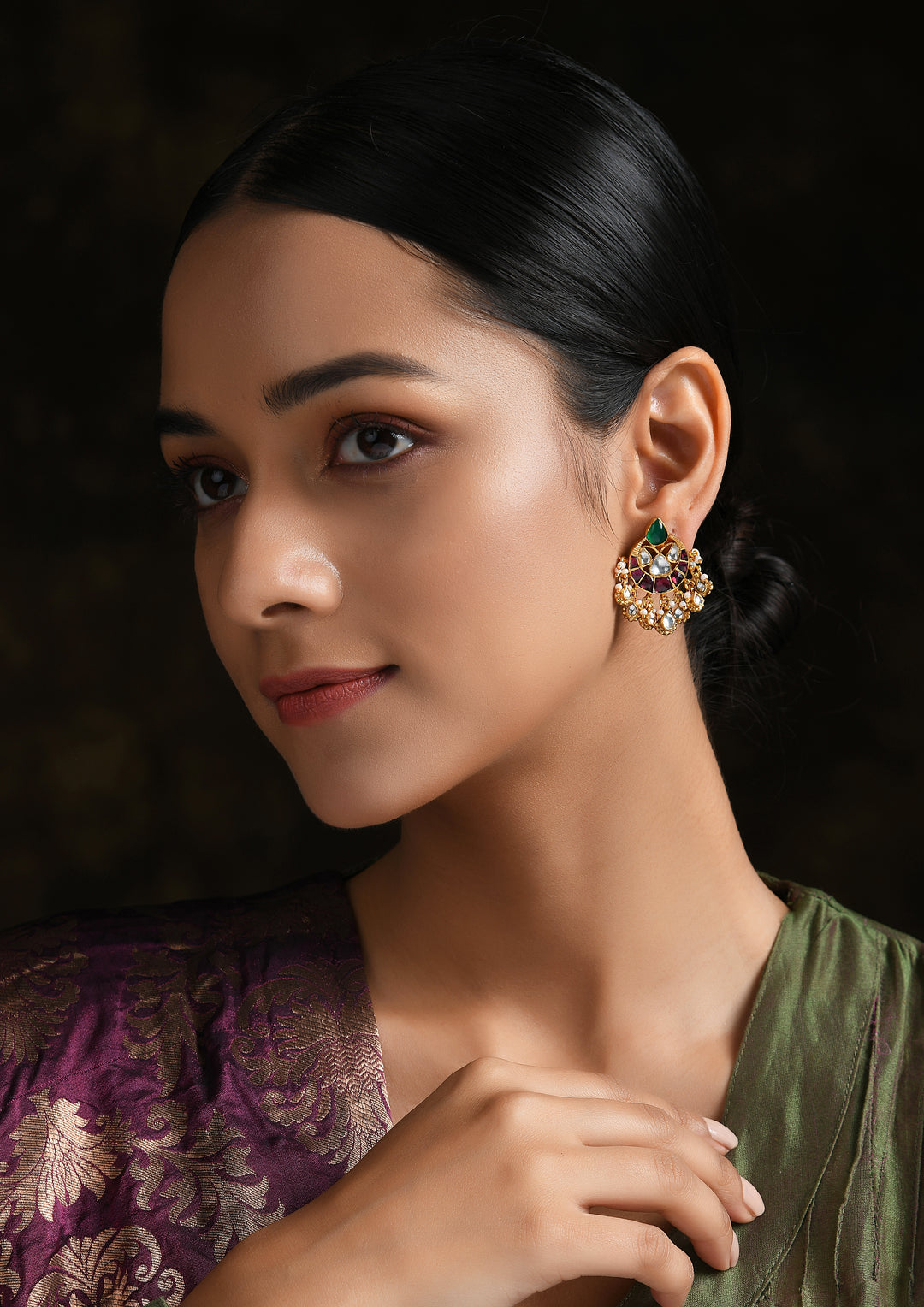 Multicolored Tear Drop Chaandbalis With Kundan Drops