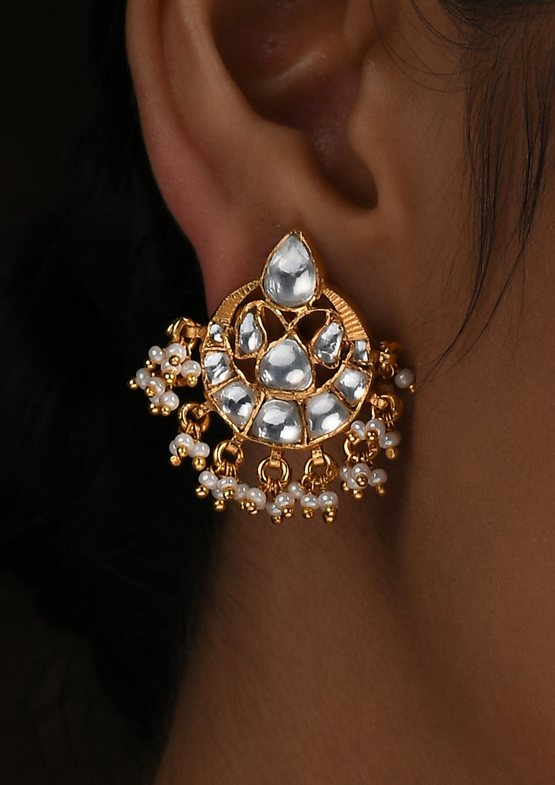 Monochrome Tear Drops Chaandbalis With Pearls
