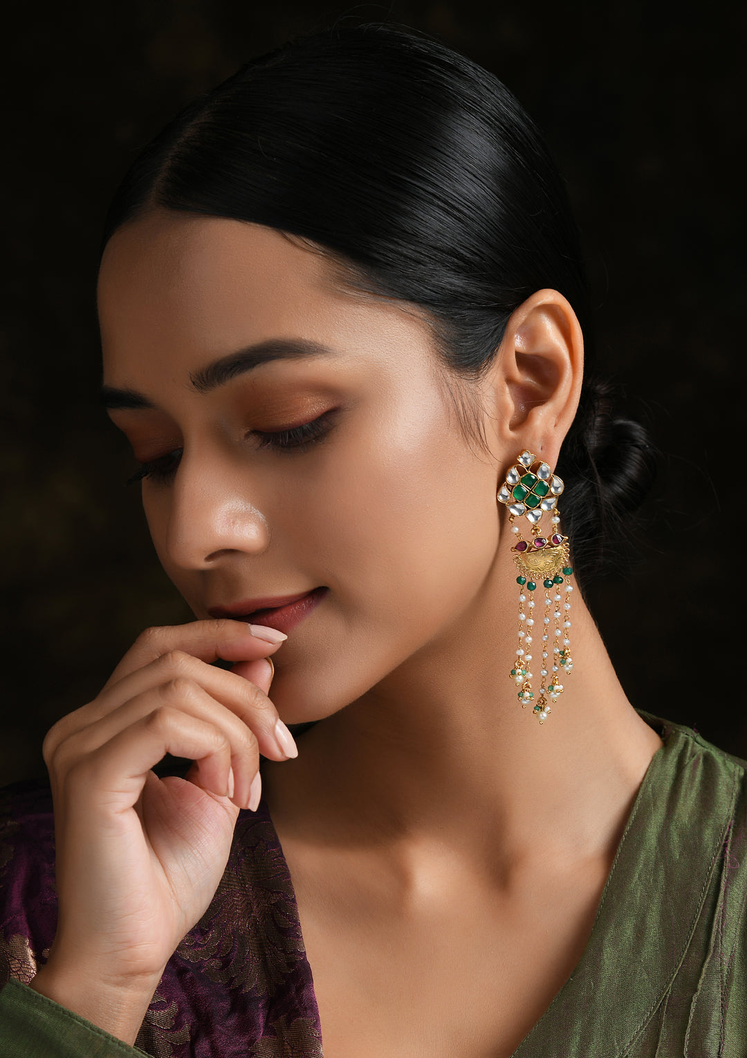 Long Multicolored Dangler Earrings With Gold Plated Discs