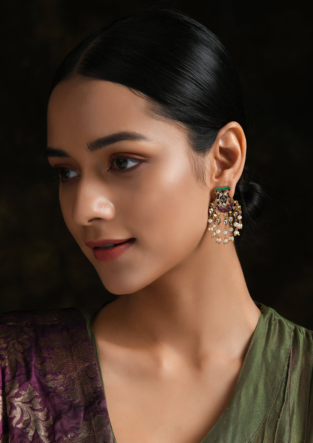 Navmi Multicolored Goblet Chaandbalis With Pearls And Polki