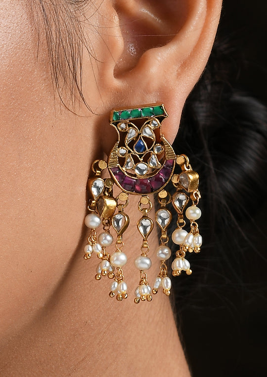 Navmi Multicolored Goblet Chaandbalis With Pearls And Polki