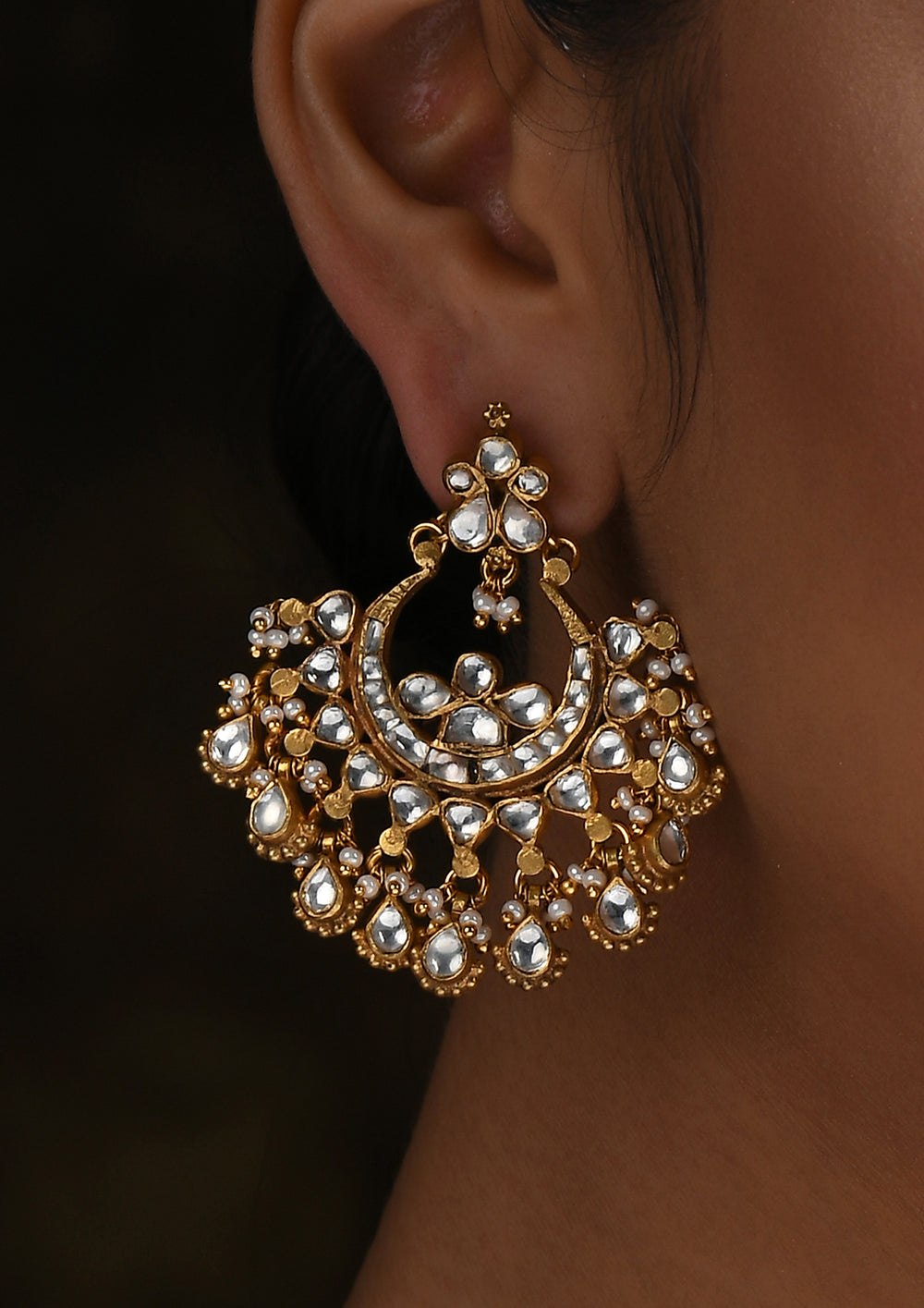 Navmi Rawa Chaandbalis With Fresh Water Pearls And Polki