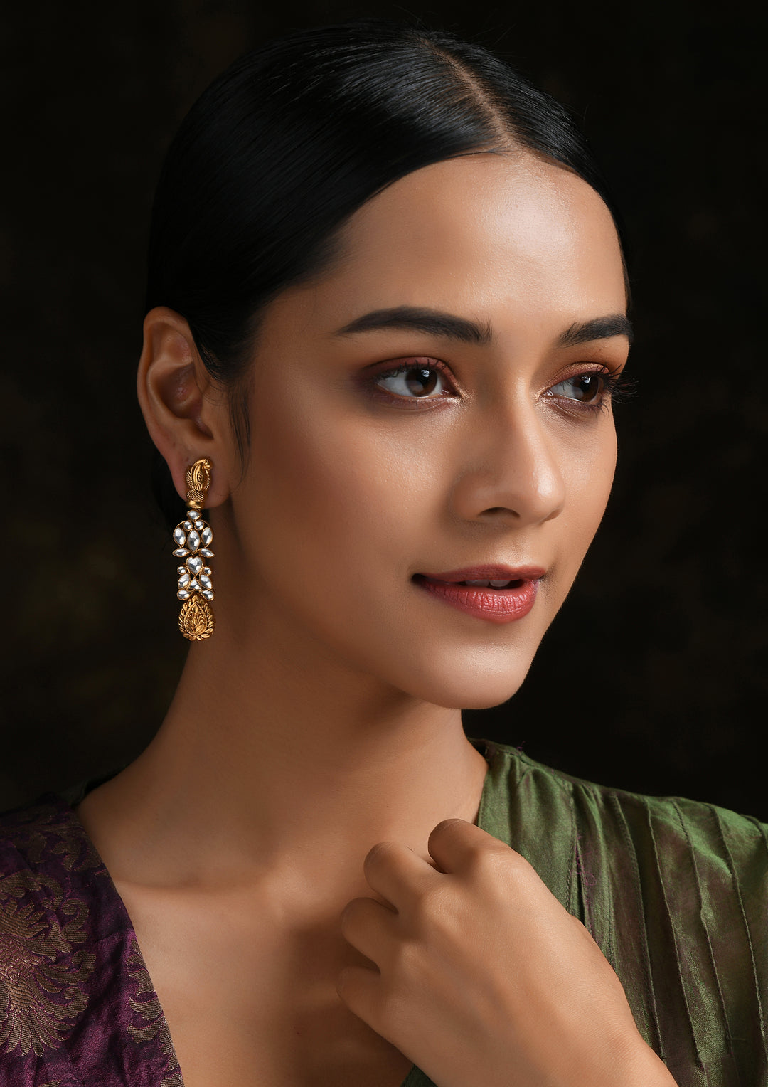 Gold Plated 'Gaj' Earrings With Polki