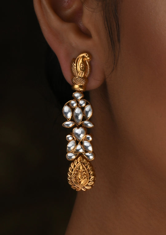 Gold Plated 'Gaj' Earrings With Polki
