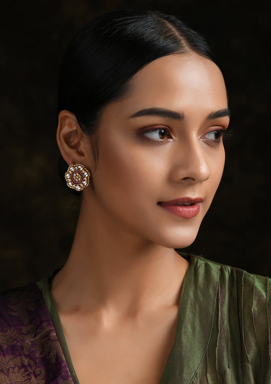 Classic Rouge- Pink Meenakari Studs