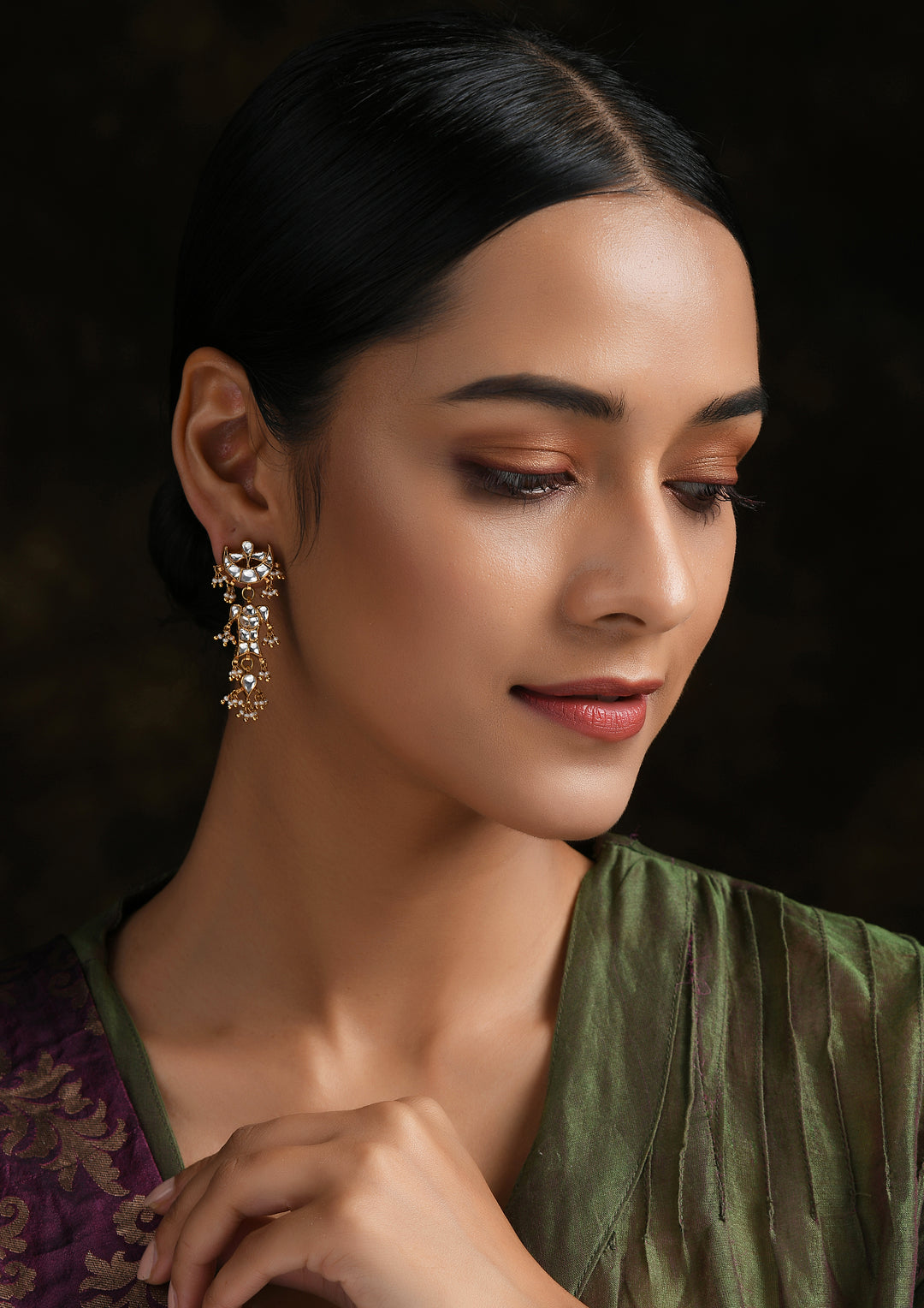 Small Monochrome Macha Earrings With Pearls