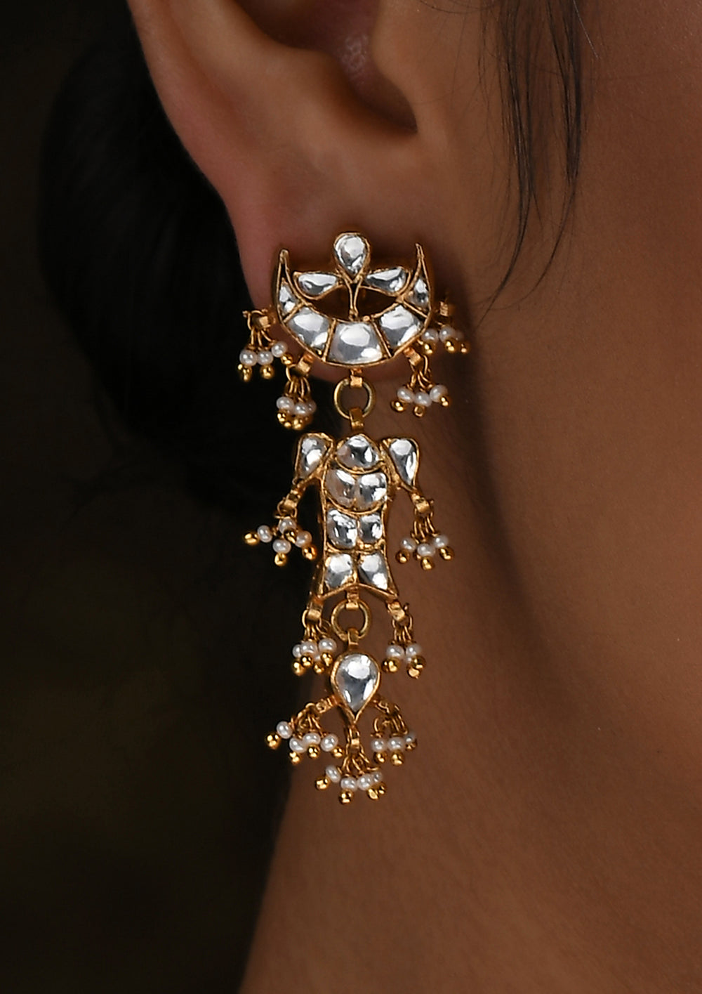 Small Monochrome Macha Earrings With Pearls