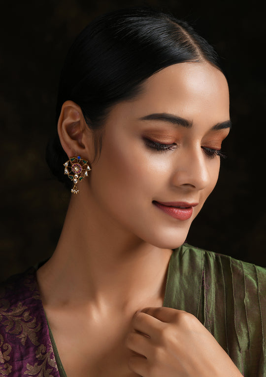 Navmi Multicolored Wheel Studs With Pearl Hangings