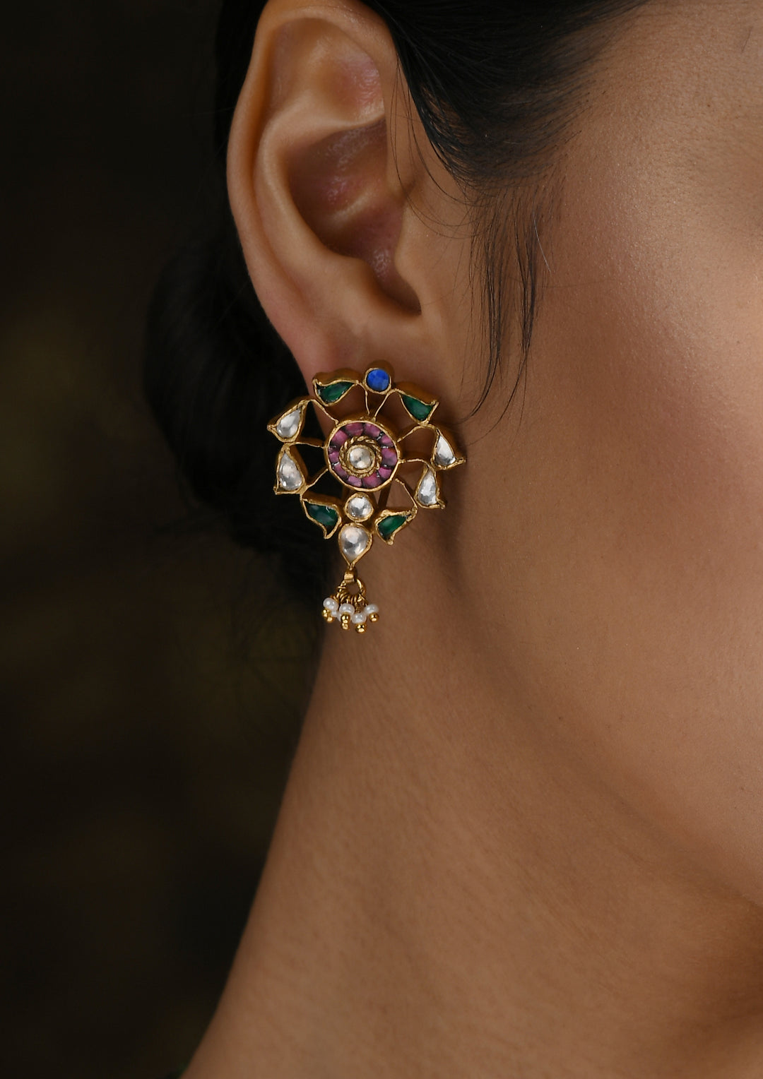 Navmi Multicolored Wheel Studs With Pearl Hangings