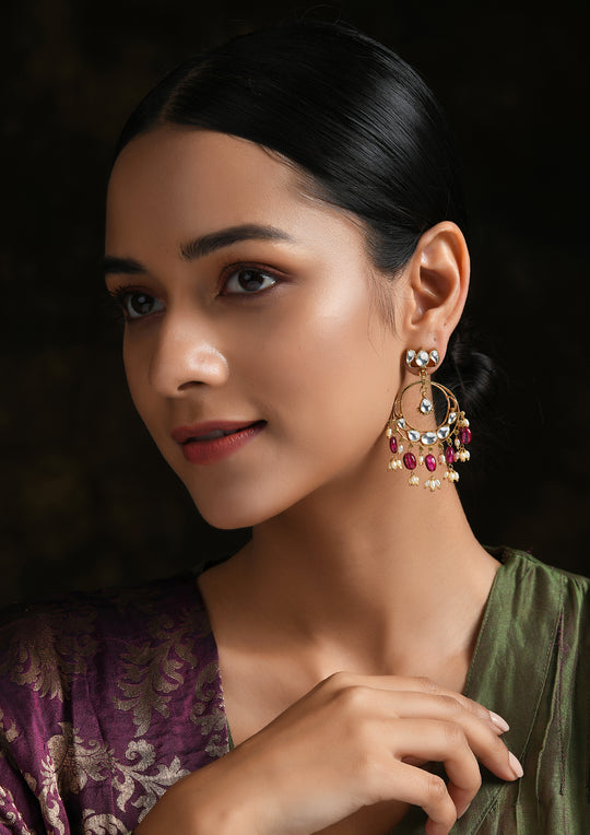Navmi Lotus Chaandbalis With Polki and Ruby Drops