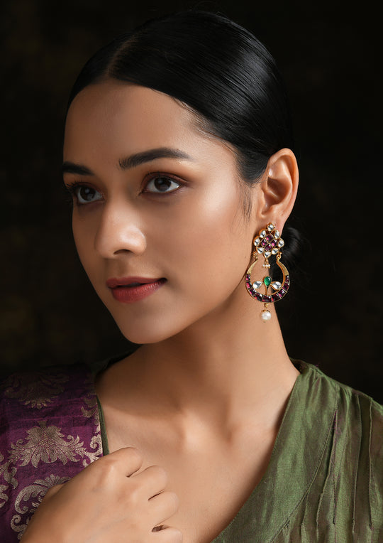 Multicolored Chaandbalis With Gold Plated Disc And Pearl