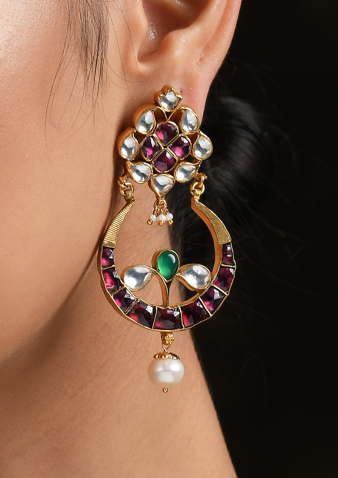 Multicolored Chaandbalis With Gold Plated Disc And Pearl