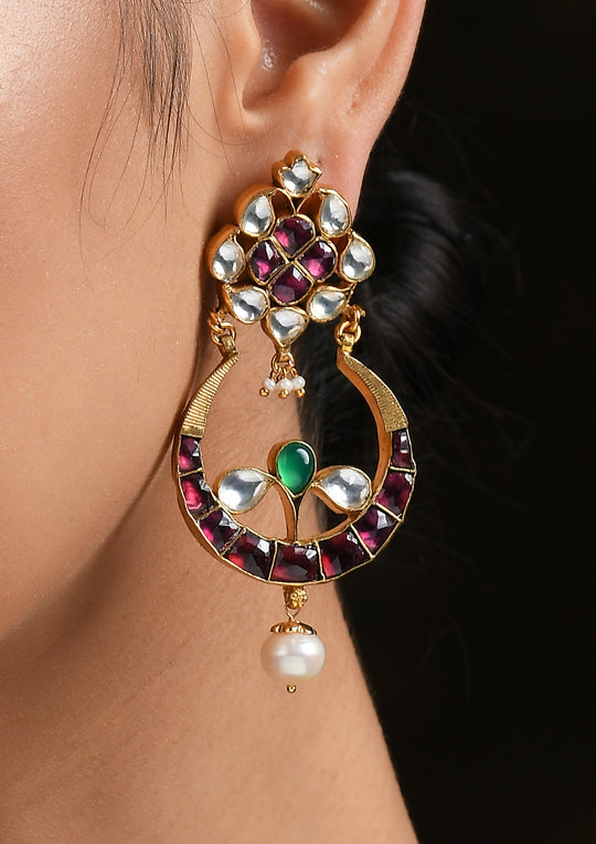 Multicolored Chaandbalis With Gold Plated Disc And Pearl