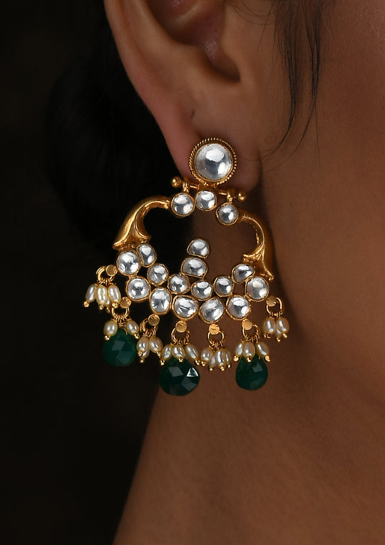Navmi Golden Pipe Chaandbalis With Green Drops