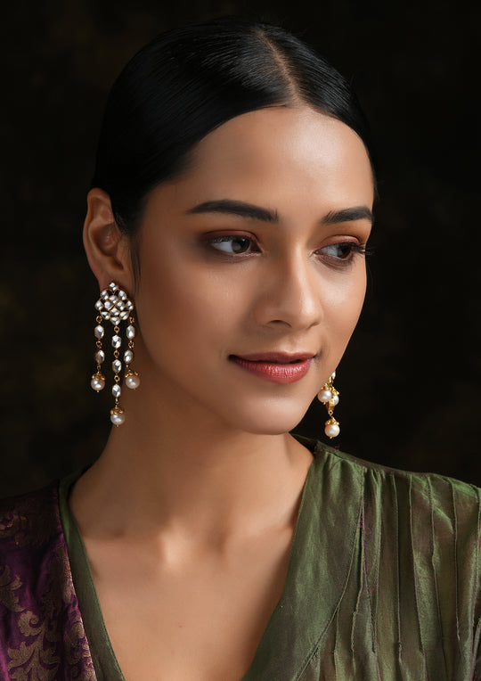 RainDrops Kundan Dangler Earrings With Pearl Drops