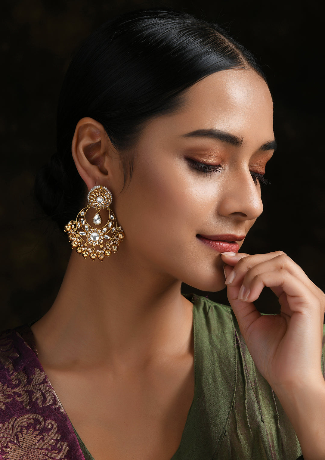 Gold Polish Chaandbalis With Pachikari And Polki