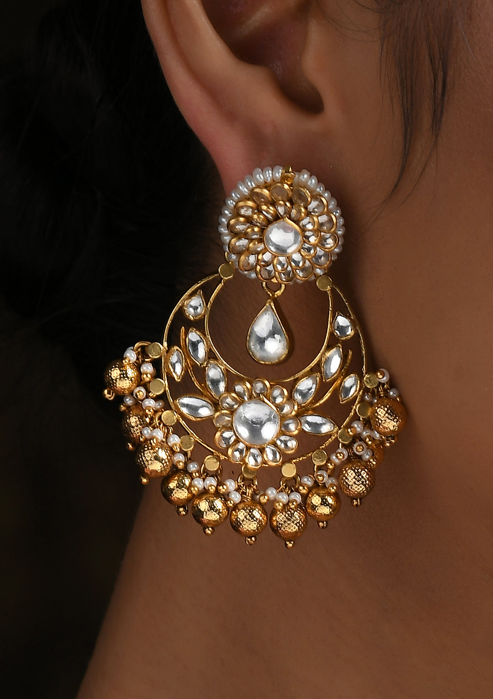 Gold Polish Chaandbalis With Pachikari And Polki