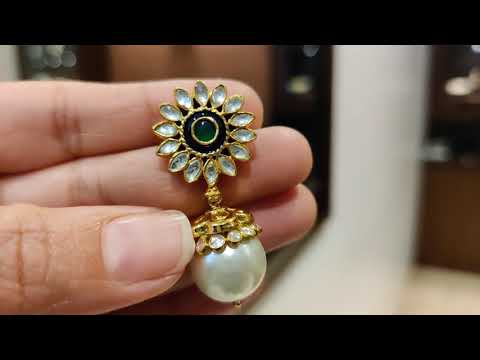 Small Surya Jhumkis With Pearl Drops And Meenakari